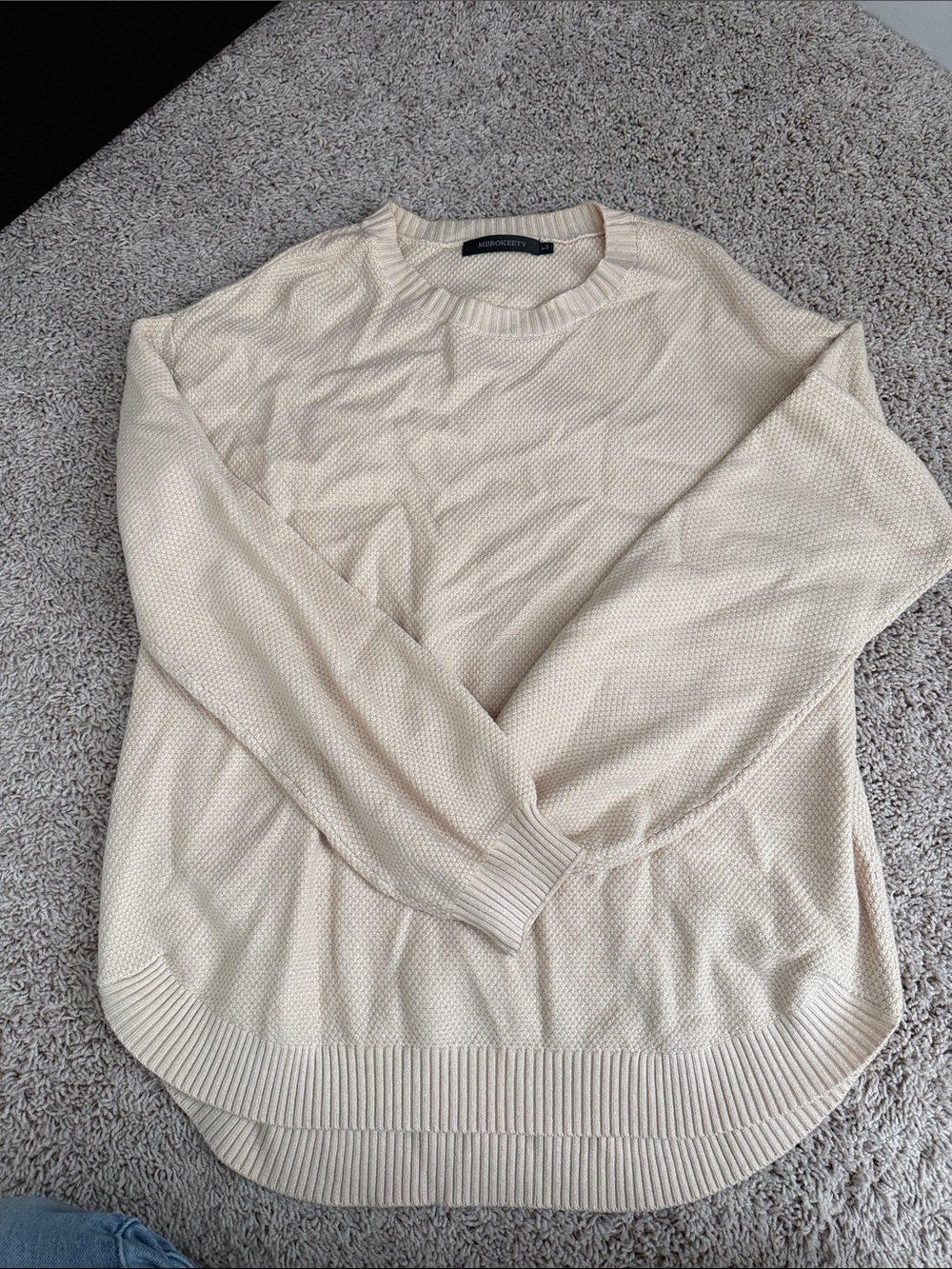 Mercerized Knit Crewneck Sweater - Neutral Cream